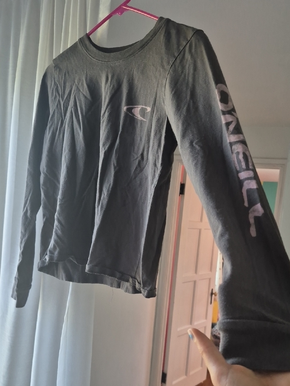 Quiksilver Charcoal Long Sleeve Tee with Light Pink Logo